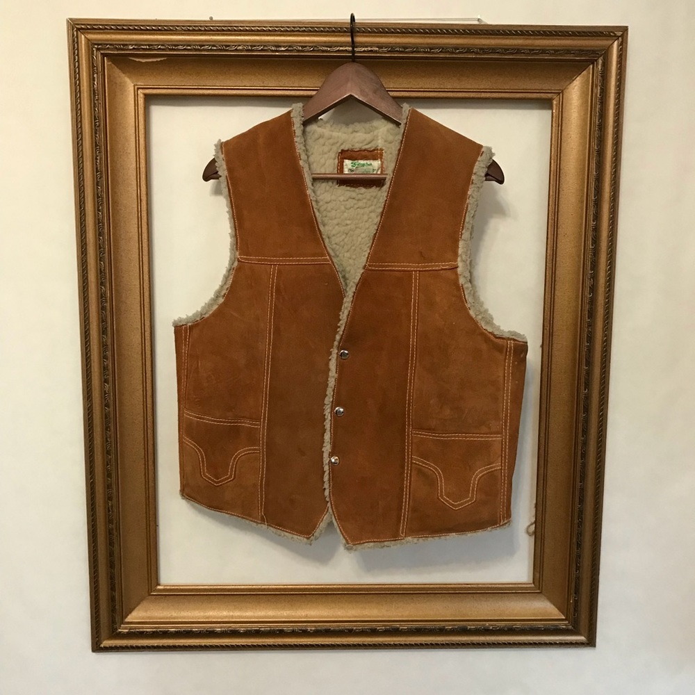 Genuine leather vintage suede shearling vest, L